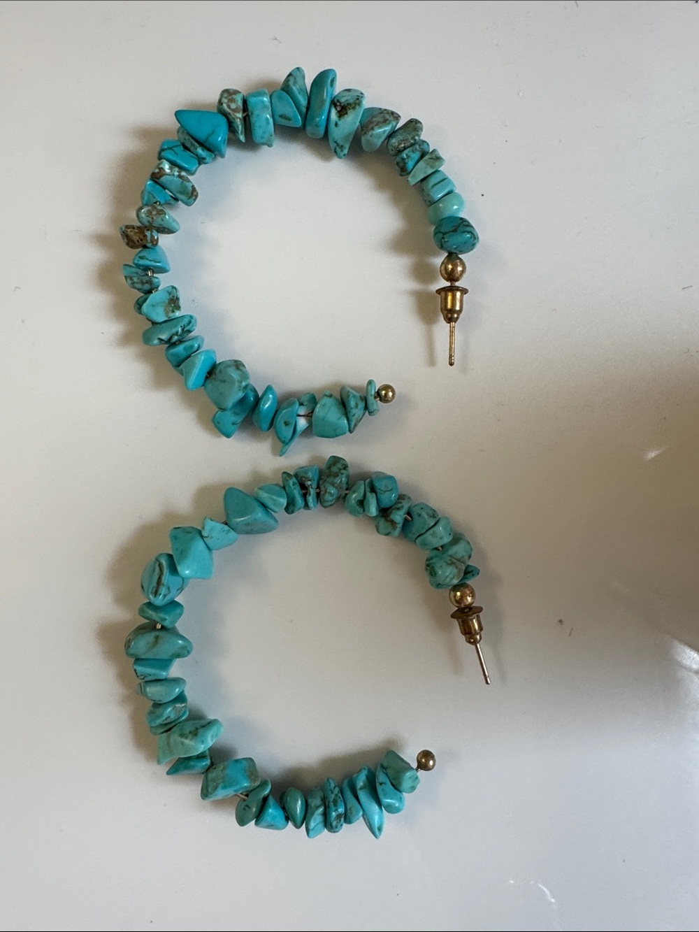 Turquoise Chip Hoop Earrings - Blue Stone Beaded Hoops
